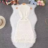 Fongt Summer New Women's Fashion Sexy Sleeveless Tuxedo Elegant Knitwear Dress