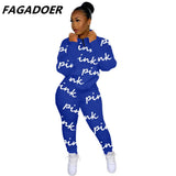 Winter Tracksuits Two Piece Set Pink Letter Print Solid Casual Outfits Zip Sweatshirt + Pockets Pants Set Women Sweat