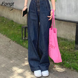 Leg Baggy Jeans Women High Waist Retro Feminine Trousers Students Solid Vintage All-match Ins Chic Fashion Summer