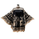 Leisure Tourism Style Southeast Asian Fashionable Thin Chic Print Joint Coated Leaf Bat Sleeve Loose