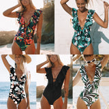 Printed Flowers Even Lotus Leaf Side Body Swimsuit Women 2025 New Swimsuit Bare