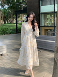 Fongt Xixi 2025 Spring New French Temperament Printed High-Rise Long Sleeves With Thin Coat Dress 88189