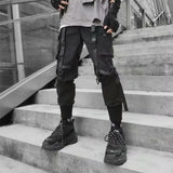 Personality Hip-Hop Tide Card Loose Movement Machine Can Overalls Men's Letter Large Pocket Ribbon Leisure Rainbow Pants-Outfit