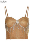 Women Camisole Sexy Casual Solid Slim Diamond Tassel Strap Crop Top Office Lady Nightclub Streetwear Y2K New