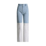 Australian Niche Brand High-Rise Straight Trousers 2025 New Personality Design Stitching Mesh Yarn Diamond Jeans - Blue / S