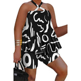 Summer New Hanging Neck Off Shoulder Top and Shorts Two Piece Women's Loose Color Print Street Style Casual Set-Outfit