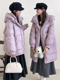 Crescent Buckle Short Down Jacket Female 2024 Winter New Hooded Thick Waist Show Thin White Duck Down Warm Coat-Outfit