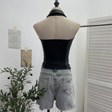 Fongt Shot With Chest Pad Hanging Neck Sling Vest Babes Design Pu Skin Tight Short Sleeveless Top Woman 1359