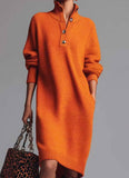 Fongt New Autumn Casual Button Collar Loose Straight Knitted Long Sweater Skirt