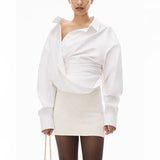 Fongt 2024 New Niche Design Irregular Cross Off-Shoulder Design Sense Long-Sleeved Shirt Women's Simple Top-Outfit
