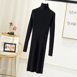 Office Lady Slim Pit Knitted Sweater Dress Long Sleeve Turtleneck Solid High Street Casual Dress 2021 Winter Fashion