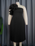 Fongt Fashion Three-Dimensional Flower Dress Sexy Shoulder Slanted Hundredfolded Dresses
