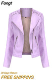 Autumn Ladies Motorcycle Leather Jackets Women Turn-down Collar Zipper Slim Black Moto & Biker Jacket Female