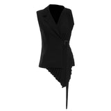 Fongt New Splicing Fold Design Irregular Hem Can Be Buckled Buckle Top Vest Coat Female QD780