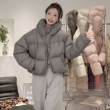 Hooded Short Down Jacket Female 2024 Winter Fashion Loose Small Man Thick White Duck Down Bread Coat Tide-Outfit