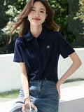 Fongt Embroidered Comfortable Shirt For Summer 2025 Light And Casual Polo Collar Beaded Knitted Shirt For Women