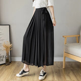 Fongt Women 2025 Early Spring New Korean Pressure Folded Skirt Broad Legs Long Pants