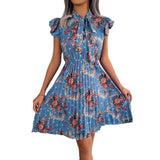 Shooting 2025 Spring And Summer Temperament Flowers Tied Waist Swing 100 Folding Skirt Women's