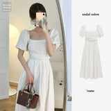 Fongt Break French First Love Style Collar Bubble Sleeve Dress Women Summer Small Waist Reduction Fairy Long Skirt