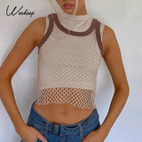 Casual Mesh Hollow Out Fishnet Top Women Sleeveless Crop Tops Summer Sexy See Through New Retro Tee Harajuku
