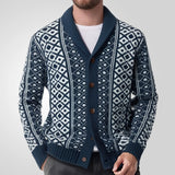 Fongt Men's Men's Vintage Knit Jacket Long Sleeve Heavy Industry Tweed Blue Fruit Sweater