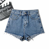 New Summer Solid Color High Waist Show Thin Show Legs Long Cut Edge To Make Old Rough Denim Shorts Women's Pants-Outfit