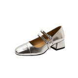 Fongt Heel High-Heeled Women's Skirt Temperament Silver Single Shoes 2024 New Spring And Autumn French Mary Jane Small Leather