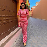 Fongt POLO Shirt With Striped Horn Pants Summer New Knitting Suit Woman