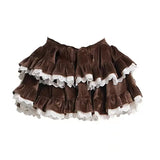 Autumn Kawaii Lolita Clothing Suit Woman Casual Crop Tops + Slim Black Mini Skirt Lace Cake Skirt Japanese Fashion Set-Outfit