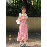 Fongt Windy Sister Summer Girl Feeling Sweet Lotus Leaf Side Atmosphere Irregular Casual Opening Slings Long