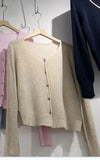 Spring And Autumn New Korean Simple Knitted Cardigan Omnipotent Solid Color V-Neck Long-Sleeved Blouse-Outfit