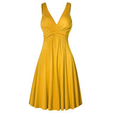 Fongt Suspension V-Neck Commuting Mid-Rise Mid-Rise Dress Solid-Colored