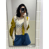 Korea Dongmen Bow Knot Gauze Bottomed Blouse Round Collar Jacquard Lace Long-Sleeved T-Shirt Micro-Transparent Sunscreen Blouse-Outfit