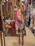 Fongt Explosion Casual Leopard Color Print Deep V Dress