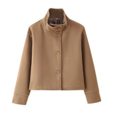 Fongt Winter Women's Fashion With Pure Color Single Buckle Collar Loose Wool Coat