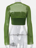 Top Long Sleeve T Shirt 2 Piece Crop Top Women Y2K Clothes Autumn Spring 2023 Solid Square Neck Streetwear Green