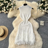 Fongt Design Sleeveless Knitted Dress Women's Summer Hair-Throw Slimming Pure Hot Girl Short Skirt