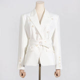 Fongt Lapel Suit Jacket Women 2024 Summer New Button Splicing Advanced Sense Women's Thin Small Suit-Outfit