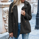 Solid Color Women Winter Spring Loose Warm Coat High Quality Teddy Fleece Button Jacket Female Casual Veste Femme