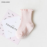 0 to 4 Yrs Ruffle Edge Non-Skid Cotton Socks with Grip For Kids Toddlers Baby Girl Boneless Socks Four Seasons