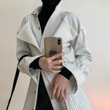 TWOTWINSTYLE Korean Patchwork Ruffle Shirt For Women Lapel Long Sleeve Striped Casual Fake Two Shirts Female Fashion New
