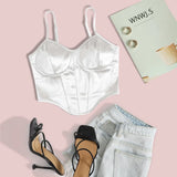Fongt Satin Show Chest Bundle Waist Sexy Sling Show Back Vest Female Summer Small Top