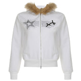 Fongt Cloth Forget Retro Hair Splicing Velvet Zipper Casual Coat BM Style Hooded Solid Color Sweater