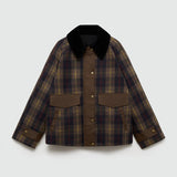 2024 Spring And Autumn Fashion Personality Street Retro Plaid Fur Collar Zipper Decorative Button Coat Female-Outfit