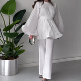 Fongt 2025 New Round-Neck Bat Sleeve Folding Top-Up Temperament Elegant Set