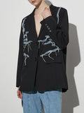 Fongt Hipster Fall 2024 New Suit Collar Irregular Jeans Splicing Tassel Suit Jacket Female-Outfit