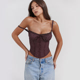Fongt Summer New Lace Splicing Tie With Sexy Blouse Babes Sling Vest Woman