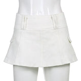 Dark Mall Gothic Grunge Black Denim Mini Skirts Punk E-Girl Y2k White Women Micro Skirt Pleated High Waist Sexy