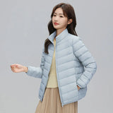 2023 Autumn And Winter New Light Down Jacket Female Short 90 White Duck Down Standing Collar Show Thin Casual Large Size Coat Tide-Outfit