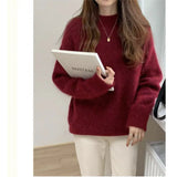 Fongt New Ultra-Soft Special Grade Sheep Velvet Korean Version Of Loose Thin Solid Color Base Round Collar Knitted Sweater